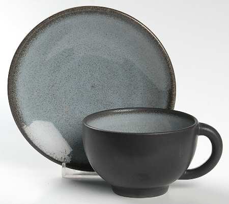 Tourron Gris Ecorce Flat Cup & Saucer Set
