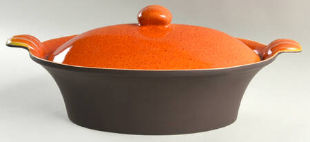 Tourron Orange 2 Quart Oval Covered Casserole