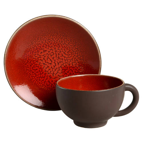 Tourron Cerise (Cherry, Dark Red) Flat Cup & Saucer Set