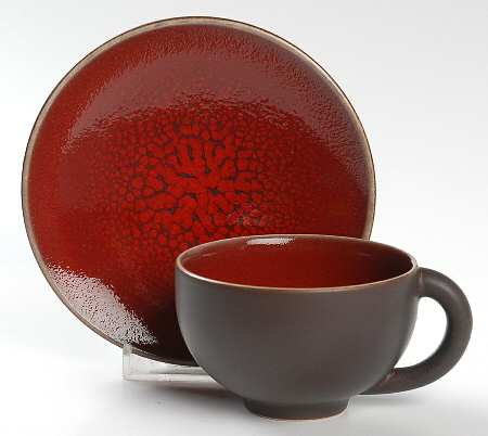 Tourron Cerise (Cherry, Dark Red) Flat Demitasse Cup & Saucer Set