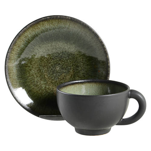 Samoa Vert (Green) Flat Cup & Saucer Set