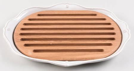Berry and Thread Whitewash 17" Challah Tray & Wood Insert