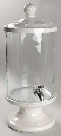 Berry and Thread Whitewash Glass Beverage Dispenser w/Ceramic Lid&Pedstl