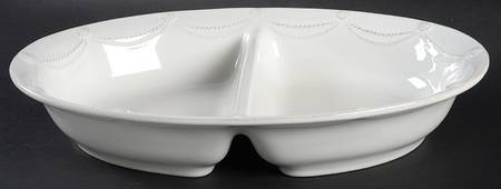 Berry and Thread Whitewash 13" Oval Divided Vegetable Bowl