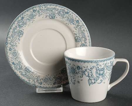 Petite Rose Blue Flat Cup & Saucer Set