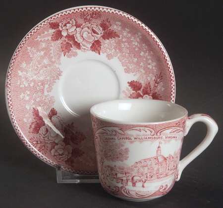 Williamsburg Virginia Red Flat Demitasse Cup & Saucer Set