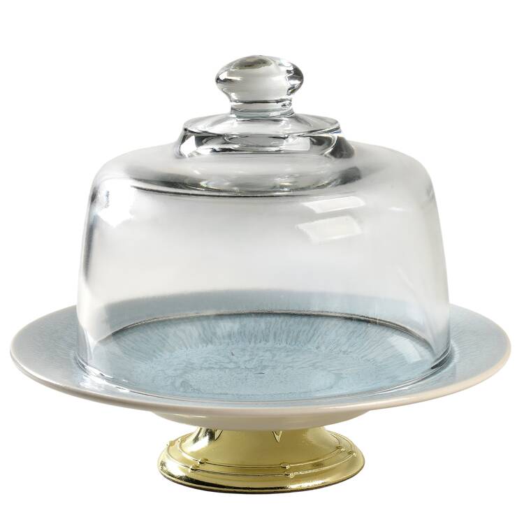 Vuelta Ocean Blue 6 1/2"-7 1/2" Footed Cheese Plate w/ Glass Dome HC