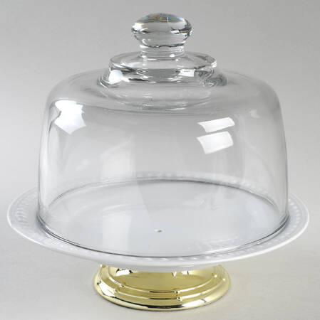 Elegant Pearl White 6 1/2"-7 1/2" Footed Cheese Plate w/ Glass Dome HC