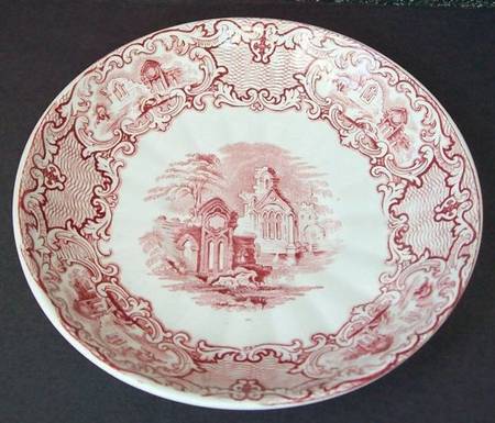 Abbey Red (Transferware, Scallop) Saucer