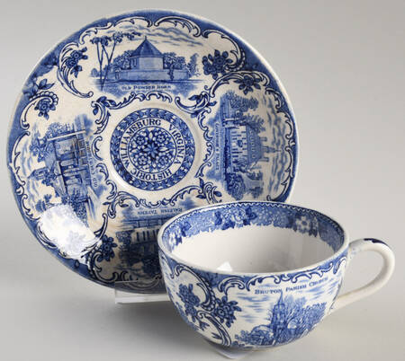 Williamsburg Virginia Blue Flat Cup & Saucer Set