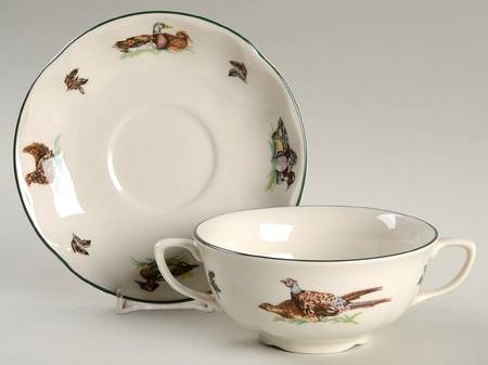 Brookshire ("England 1883" Stamp) Flat Cream Soup Bowl & Saucer Set
