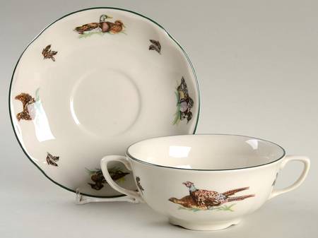 Brookshire ("England 1883" Stamp) Flat Cream Soup Bowl & Saucer Set