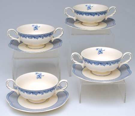 Victorian Rose Footed Cream Soup Bowl & Saucer - Set of 4