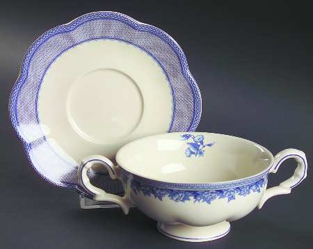 Victorian Rose Footed Cream Soup Bowl & Saucer Set