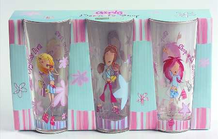 Girls Born To Shop Set of 3 Glassware Tumblers