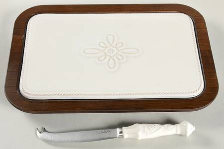 Jardins du Monde Cheese Board with Ceramic Tile & Wood Handle Knife