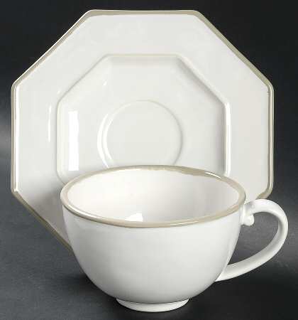 Octavia Whitewash (Portobello Trim) Flat Cup & Saucer Set