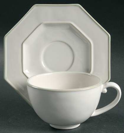 Octavia Whitewash (Cucumber Trim) Flat Cup & Saucer Set