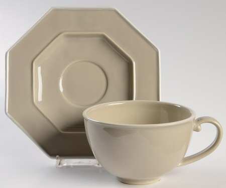 Octavia Portobello (White Trim) Flat Cup & Saucer Set