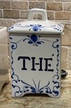 French Script Blue Tea Canister & Lid