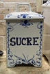 French Script Blue Sugar Canister & Lid