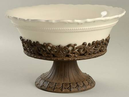 Foret 12" Round Bowl & Metal Pedestal