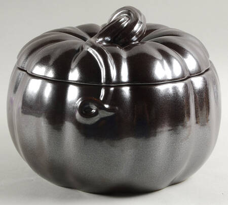 Pewter Stoneware Figural Pumpkin Bowl & Lid