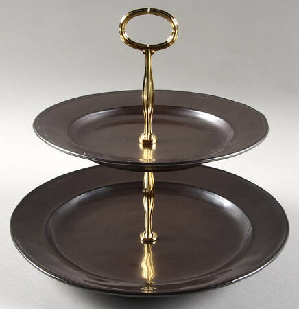 Pewter Stoneware 6 5/8"-10"  2 Tiered Serving Tray (Dp, Sp) HC