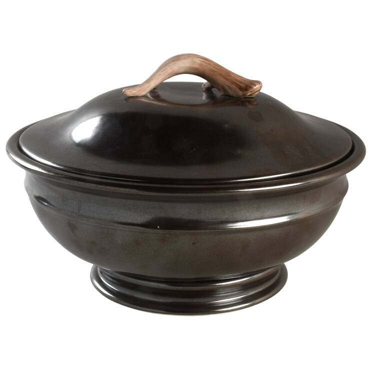 Pewter Stoneware Round Covered Vegetable
