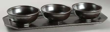 Pewter Stoneware Hostess Set-13" Tray & 3 4" All Purpose Bowls
