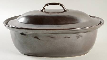 Pewter Stoneware 4 Qt Oval Covered Casserole
