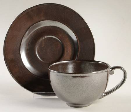 Pewter Stoneware Flat Cup & Saucer Set