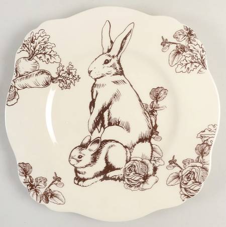 Bunny Toile Brown Square Luncheon Plate