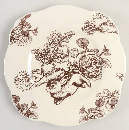 Bunny Toile Brown Square Luncheon Plate