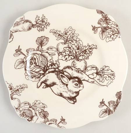 Bunny Toile Brown Square Luncheon Plate