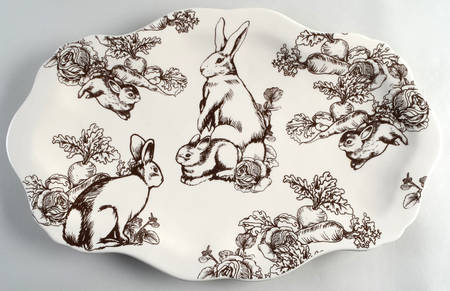 Bunny Toile Brown 20" Oval Serving Platter