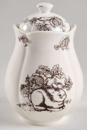 Bunny Toile Brown Small Canister & Lid