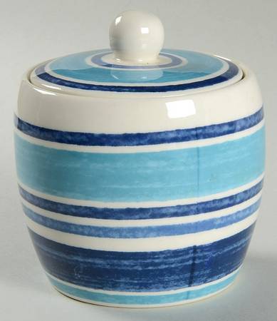Farmhouse Blue Stripe Sugar Bowl & Lid