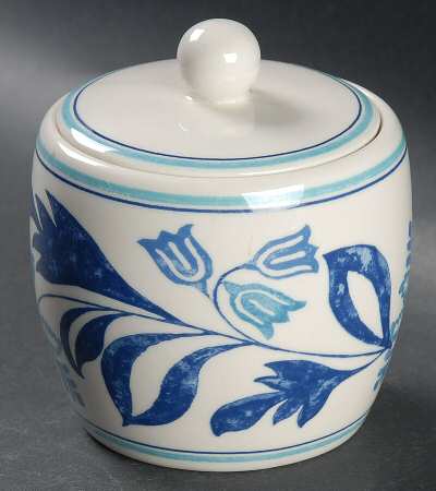 Farmhouse Blue Fern Sugar Bowl & Lid
