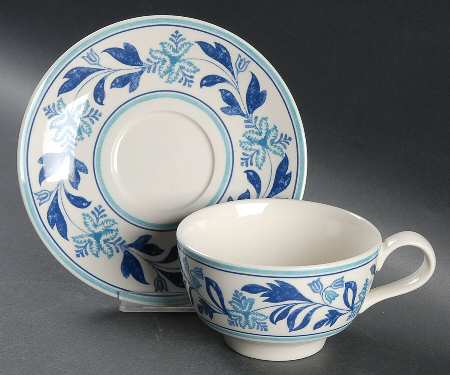 Farmhouse Blue Fern Flat Cup & Saucer Set