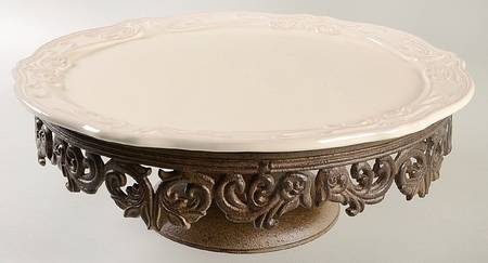 Corvella Ivory Cake Plate & Metal Stand