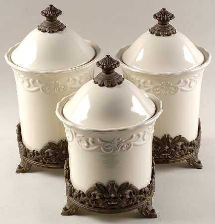 Corvella Ivory (3 Piece) Canister Set W/3 Metal Stands