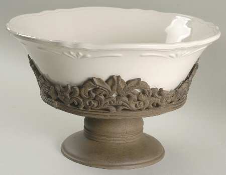 Corvella Ivory 12" Salad Serving Bowl & Metal Stand