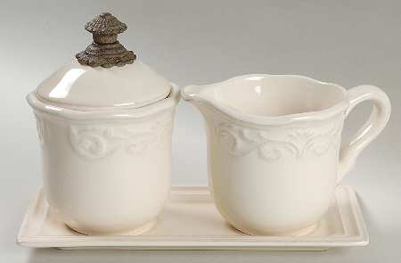 Corvella Ivory Creamer & Sugar with Lid & Tray Set