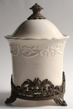 Corvella Ivory Small Canister w/Mtl Stand(Stand Fits All Canister