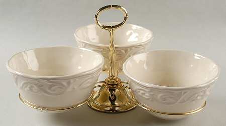 Corvella Ivory 7" x 12" 3-Part Relish & Metal Stand (CERC) HC