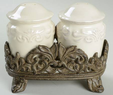 Corvella Ivory Salt & Pepper w/Metal Stand