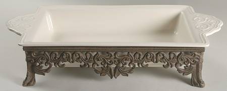 Corvella Ivory 20" Rectangular Baker W/Metal Stand