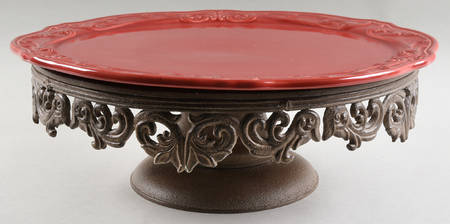 Corvella Red Cake Plate & Metal Stand