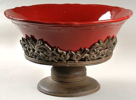 Corvella Red 12" Salad Serving Bowl & Metal Stand